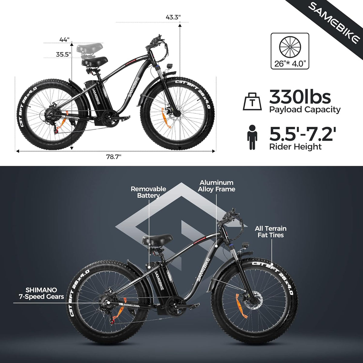 750W 26 inch Fat Tire Electric Bike for Adults 48V 14.5AH Battery Electric Mountain Bike, LCD Display with USB Urban E-bike with Front Suspension, 7-Speed Gears