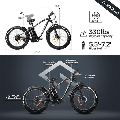 750W 26 inch Fat Tire Electric Bike for Adults 48V 14.5AH Battery Electric Mountain Bike, LCD Display with USB Urban E-bike with Front Suspension, 7-Speed Gears