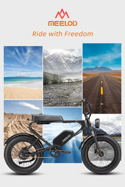 MEELOD Electric Bike for Adults with 750W Brushless Motor 28MPH Commuting Electric Mountain Bike 48V Removable Battery 12V LED Headlight 4.0 Fat