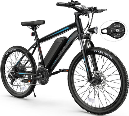 Electric Bike for Adults 26'' Ebike with 350W Motor, 19.8MPH Electric Mountain Bike with Lockable Suspension Fork, Removable 36V 374Wh Battery, Shimano 21 Speed Gears