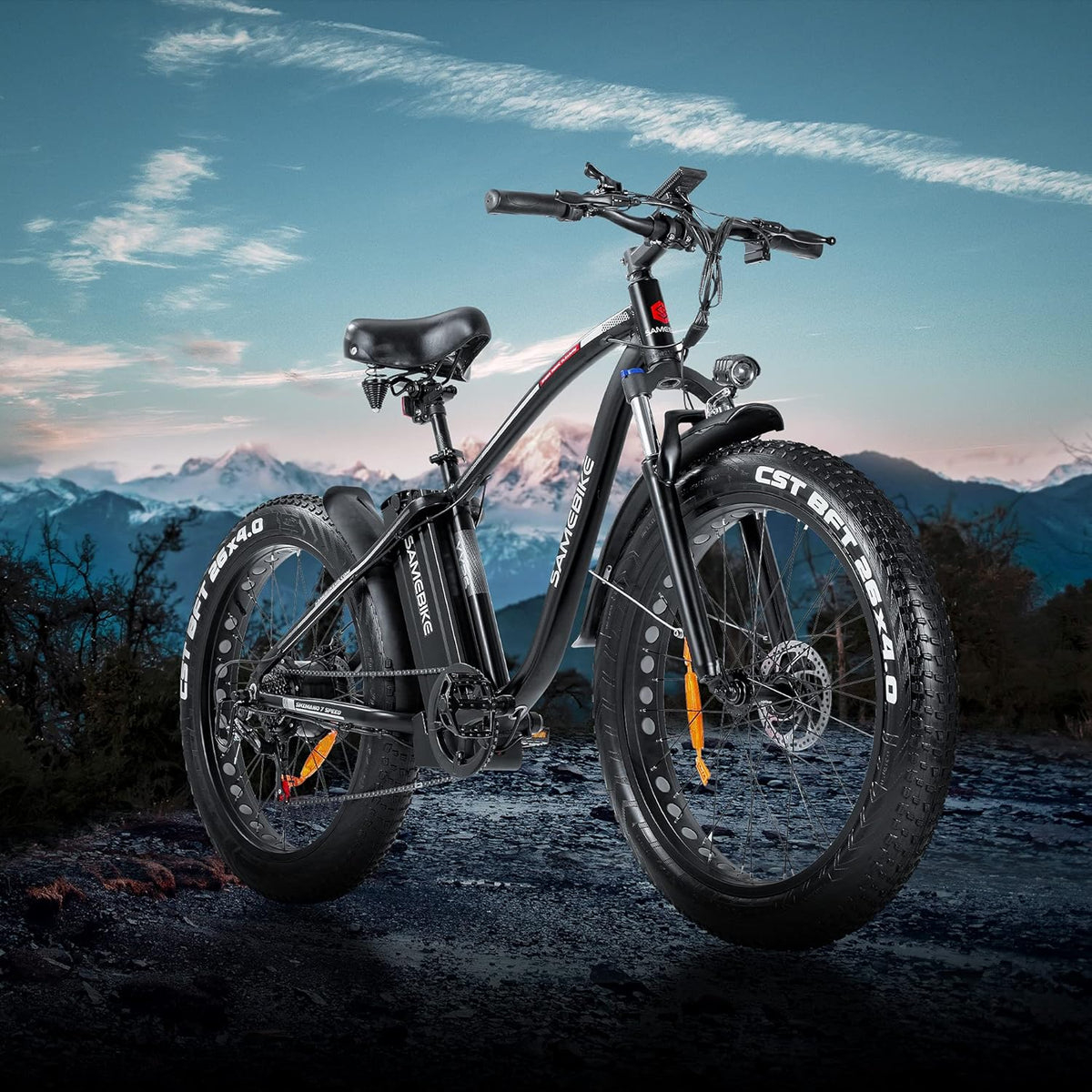 750W 26 inch Fat Tire Electric Bike for Adults 48V 14.5AH Battery Electric Mountain Bike, LCD Display with USB Urban E-bike with Front Suspension, 7-Speed Gears