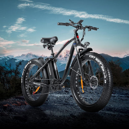 750W 26 inch Fat Tire Electric Bike for Adults 48V 14.5AH Battery Electric Mountain Bike, LCD Display with USB Urban E-bike with Front Suspension, 7-Speed Gears